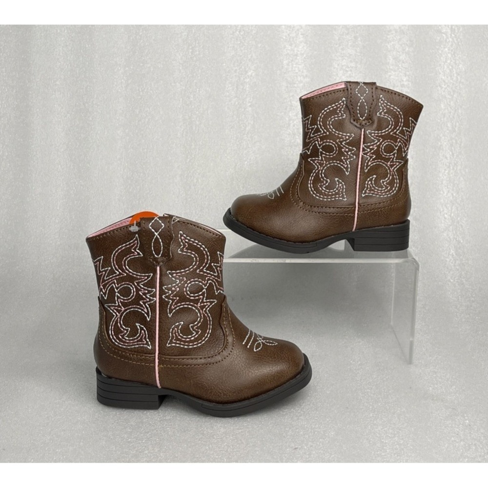 Wonder Nation Brown Zip up Square Toe Cowboy Cowgirl Boots Toddler Girls Size 5 - Picture 5 of 16
